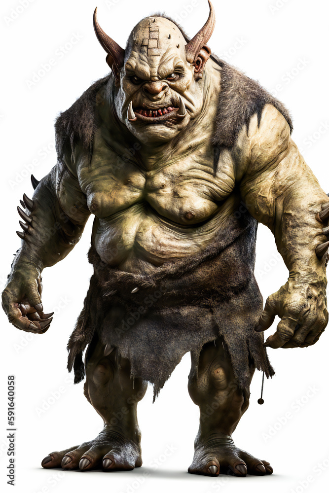 Ogre with Piercing Eyes and Sharp Teeth isolated on white background. AI Generated Ogre with Piercing Eyes and Sharp Teeth isolated on white background. AI Generated