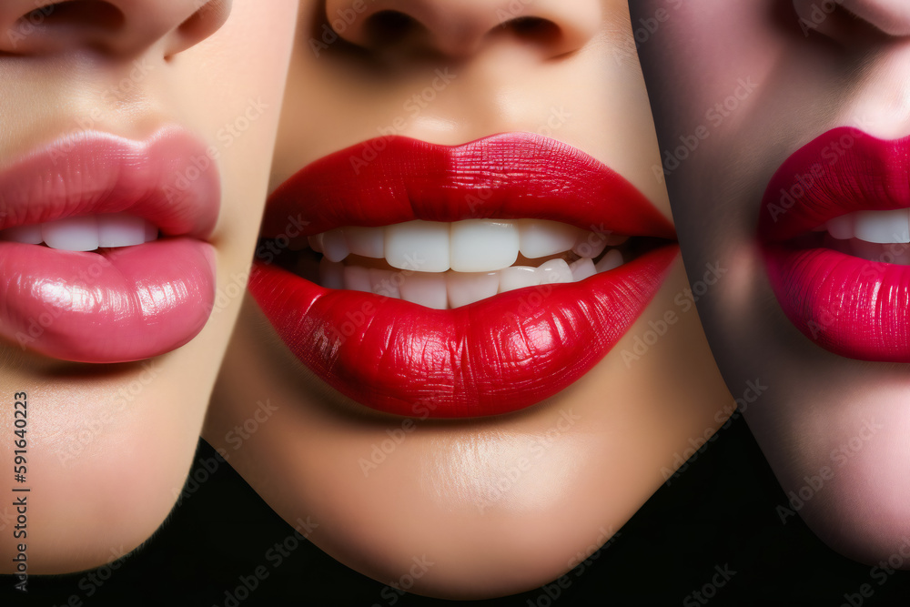 Fototapeta premium Set of Luscious Lips. Plump Pucker. Juicy Mouth. Generative AI