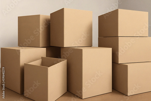 A bunch of cardboard boxes. Generative AI. © soleg