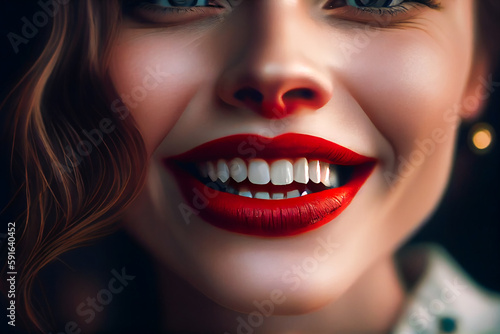 Radiant Red Lips with Brilliant White Teeth. Generative AI.