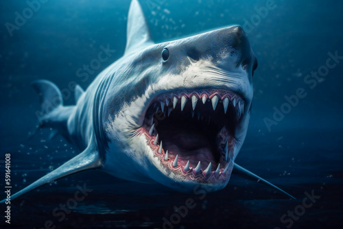 Terrifying shark ready to attack . Generative AI © EwaStudio