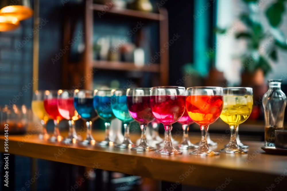 Vibrant Cocktail Collection . Bar Counter Beauty . Generative AI