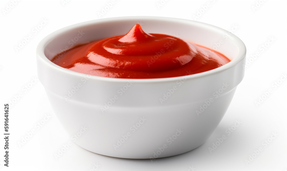 Delicious ketchup in white bowl isolated on white background. Portion of tomato sauce with clipping path. Collection of various sauces Delicious ketchup in white bowl isolated on white background. Portion of tomato sauce with clipping path. Collection of various sauces