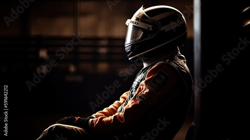 Race car driver waits for the race begun. created with Generative AI technology.