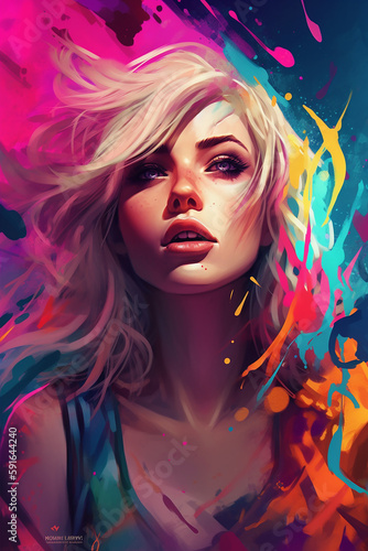 illustration of a beautiful blonde woman with an abstract background