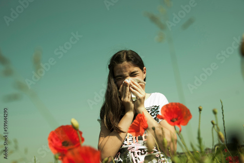Girl having Allergic Reaction to Plants, Mannheim, Baden-Wurttemberg, Germany