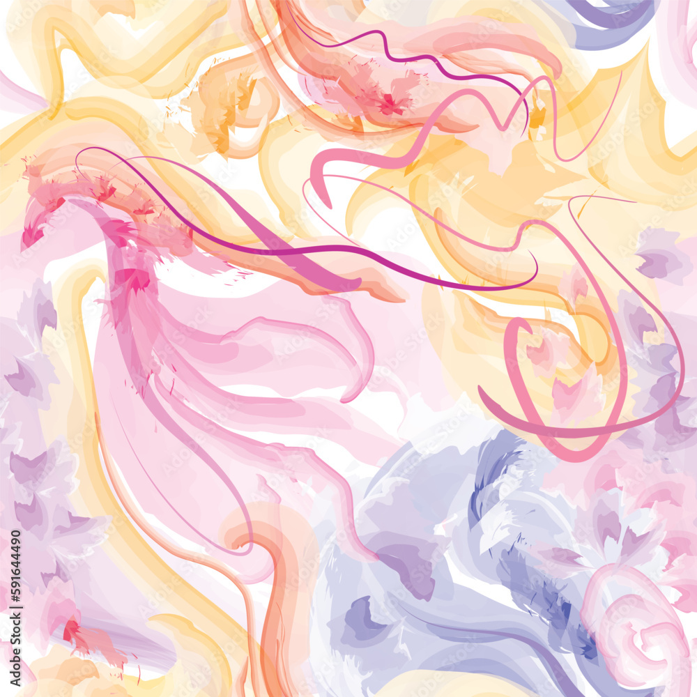 Fototapeta premium Abstract wavy lines. Beautiful seamless watercolored texture. Endless pattern in bright spring style. Flowing waves abstraction. Modern background for web site business graphics.