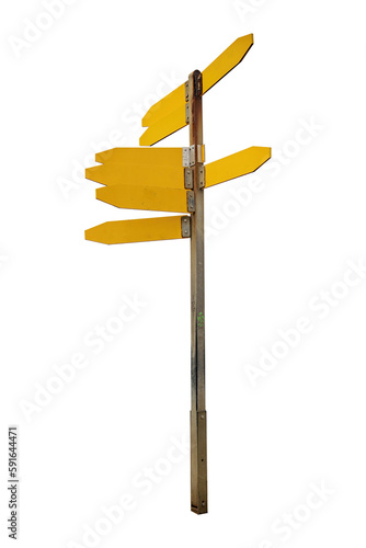 Cutout of an isolated blank signpost with multiple arrows with the transparent png 