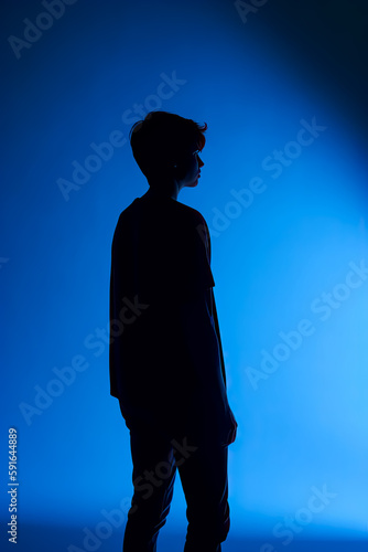 Man in silhouette standing, blue background. Generative AI.