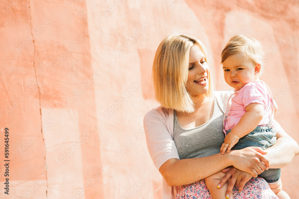Mother and Baby Daughter Outdoors, Mannheim, Baden-Wurttemberg, Germany