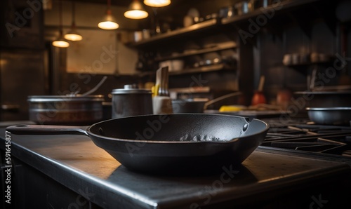  a frying pan sitting on top of a stove top.  generative ai