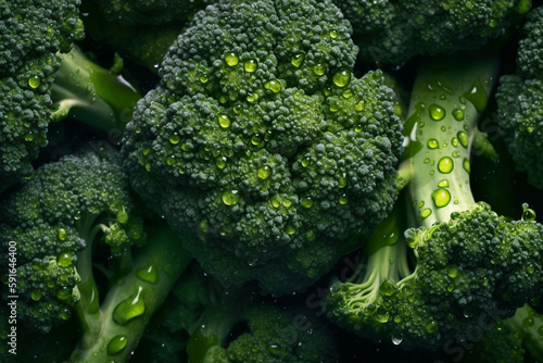 A bunch of broccoli with water droplets on it