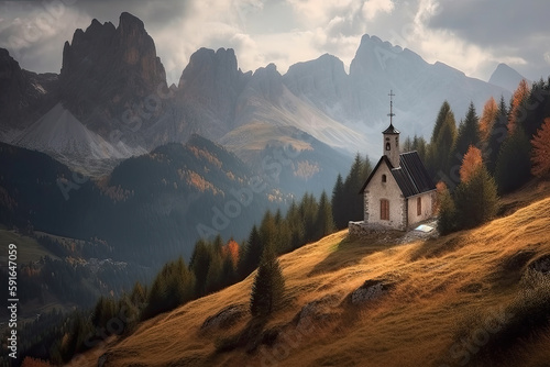 church in the mountains created with Generative AI technology