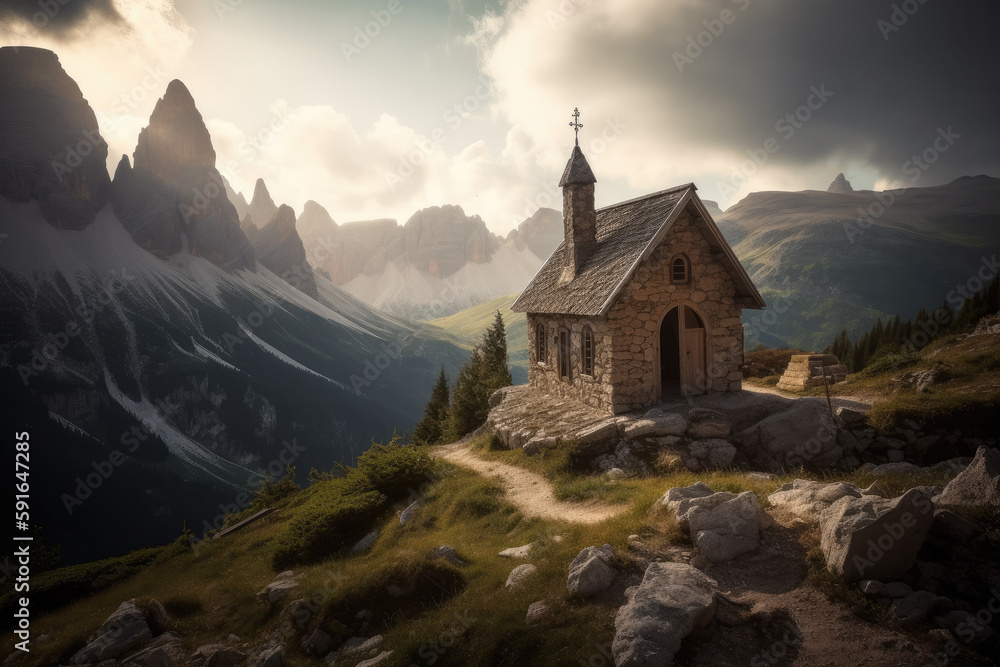 church in the mountains created with Generative AI technology