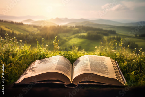 An open book with nature as the background, World Book Day Generative AI