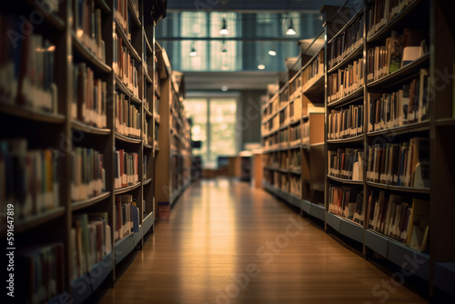 A picture of a library with bookshelves and no people  bokeh  World Book Day Generative AI