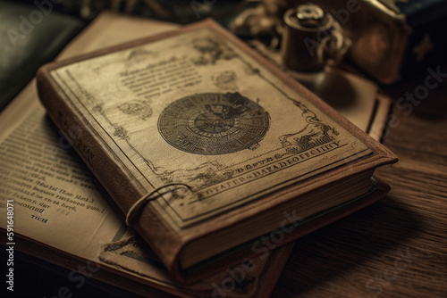 A picture of a book with a vintage bookplate inside, bokeh, World Book Day Generative AI photo