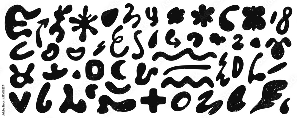 Hand drawn abstract shapes set. Isolated on white background. Vector illustration. Hand drawn abstract shapes set. Isolated on white background. Vector illustration.