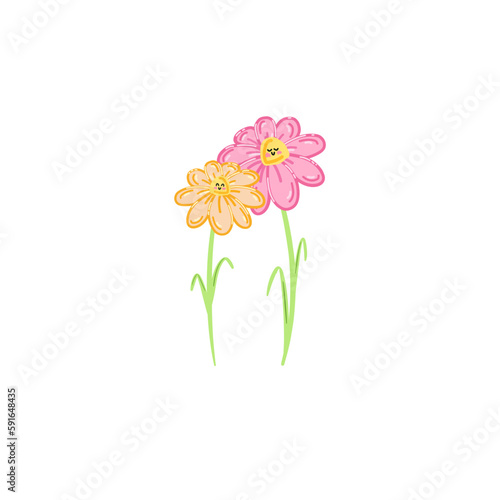 mother and child happy flower drawing. illustration of two happy smiling flowers isolated on a tranparent background