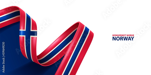 Norway ribbon flag. Bent waving ribbon in colors of the Norway national flag. National flag background.