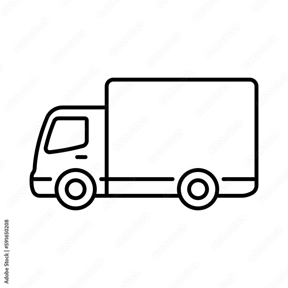 Truck icon. Black contour linear silhouette. Side view. Editable strokes. Vector simple flat graphic illustration. Isolated object on a white background. Isolate.
