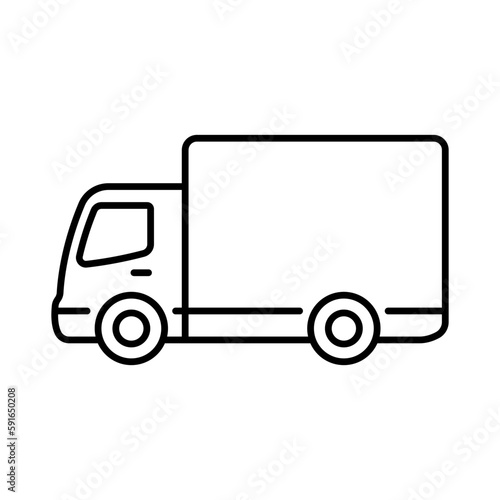 Truck icon. Black contour linear silhouette. Side view. Editable strokes. Vector simple flat graphic illustration. Isolated object on a white background. Isolate.