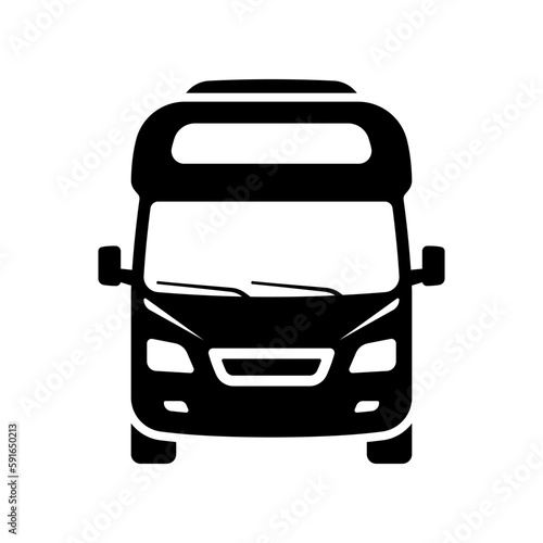 Motorhome icon. Camper, minibus, caravan. Black silhouette. Front view. Vector simple flat graphic illustration. Isolated object on a white background. Isolate.