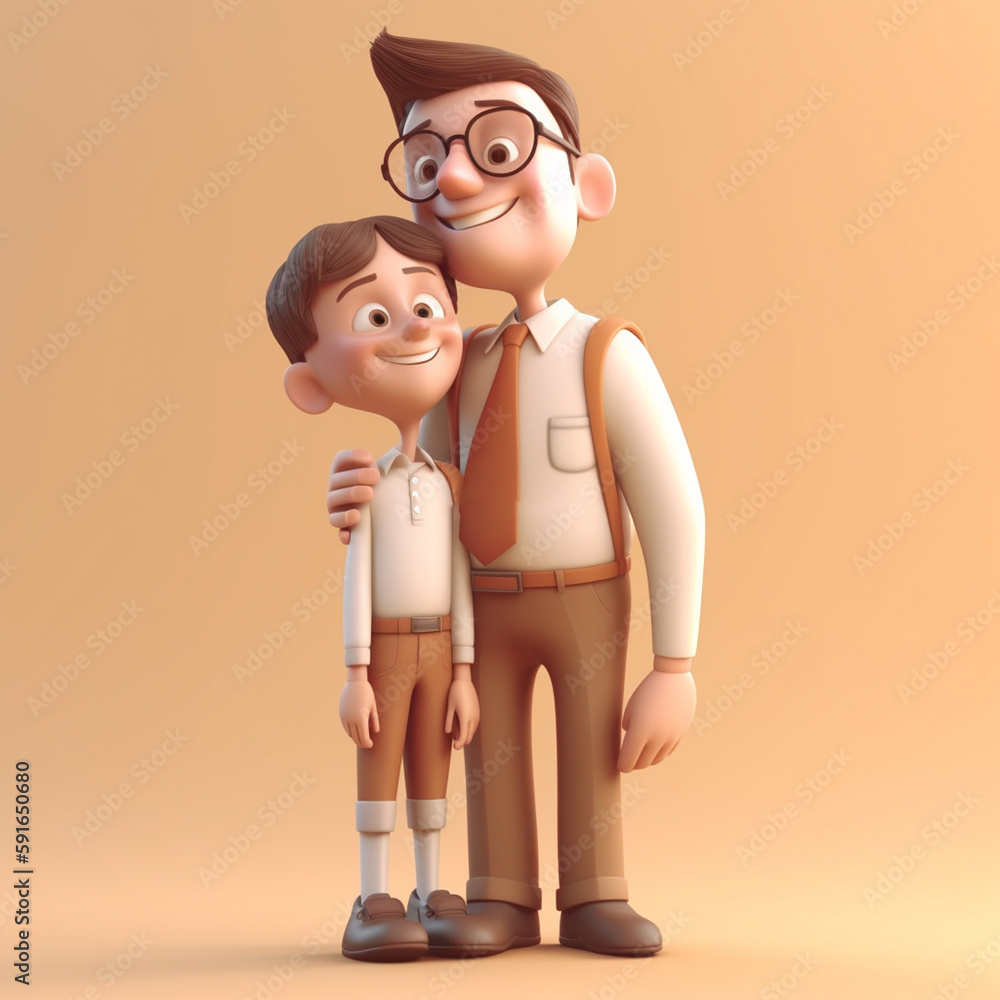 3D Render of a Happy father and Grandson with glasses. Happy fathers day, generative ai 3D Render of a Happy father and Grandson with glasses. Happy fathers day, generative ai
