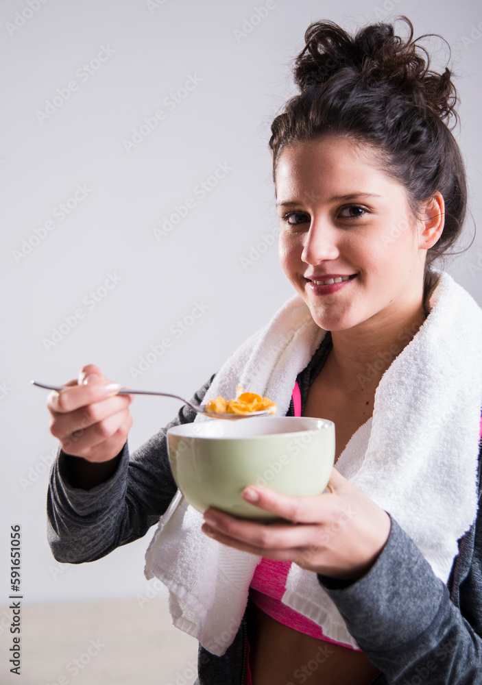 Portrait of Teenager Eating Bowl of Cereal Portrait of Teenager Eating Bowl of Cereal