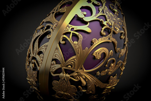 A purple easter egg with golden ornaments on its surface 04, created with AI