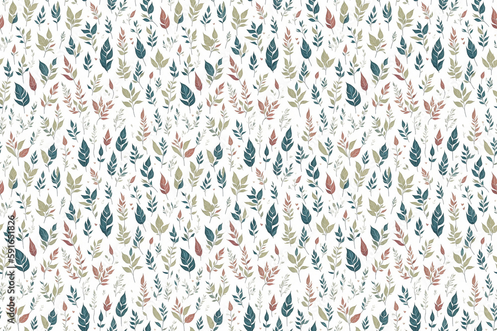 Seamless watercolor floral pattern - composition of green leaves and branches on a white background, perfect for wraps, wallpaper, cards, greeting cards, wedding invitations, romantic events.