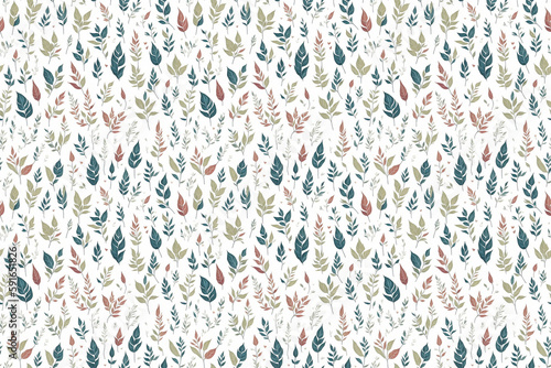 Seamless watercolor floral pattern - composition of green leaves and branches on a white background, perfect for wraps, wallpaper, cards, greeting cards, wedding invitations, romantic events.