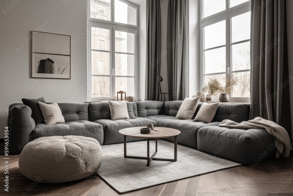 Fototapeta premium Render of luxury home interior, living room Generative AI