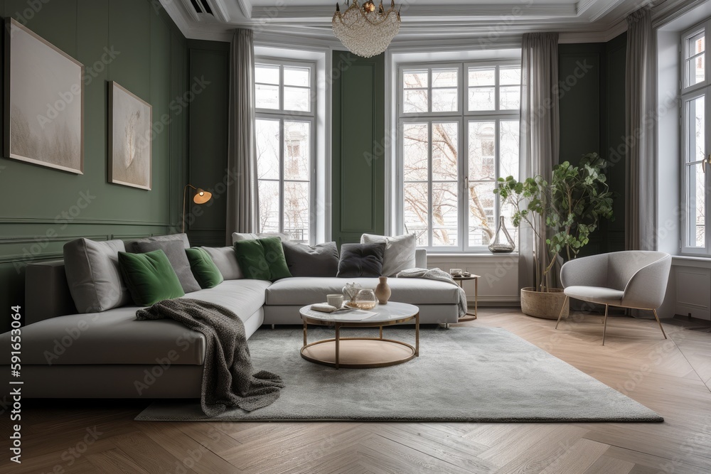 Render of luxury home interior, living room Generative AI Render of luxury home interior, living room Generative AI