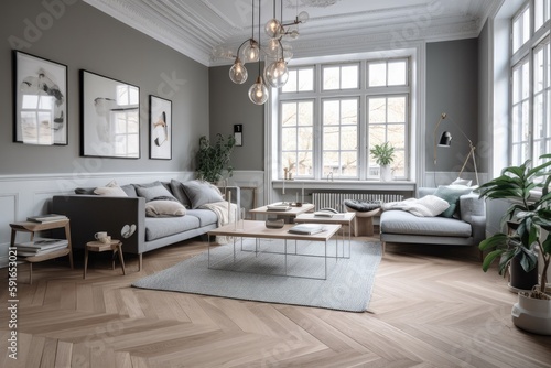 Render of luxury home interior  living room Generative AI
