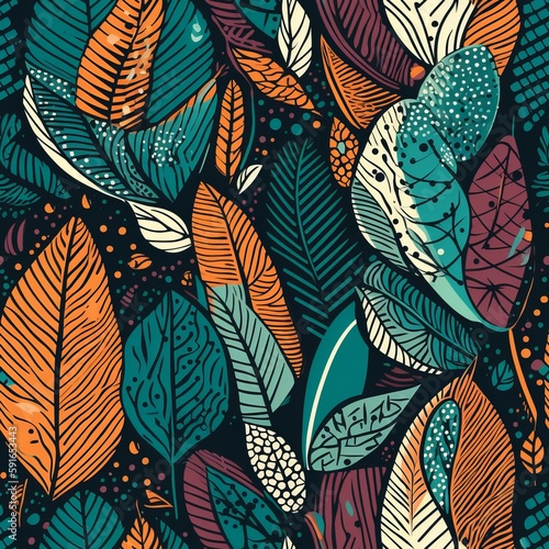Create a fresh and modern look with this seamless pattern featuring abstract leaves. Perfect for a variety of design projects. AI Generation