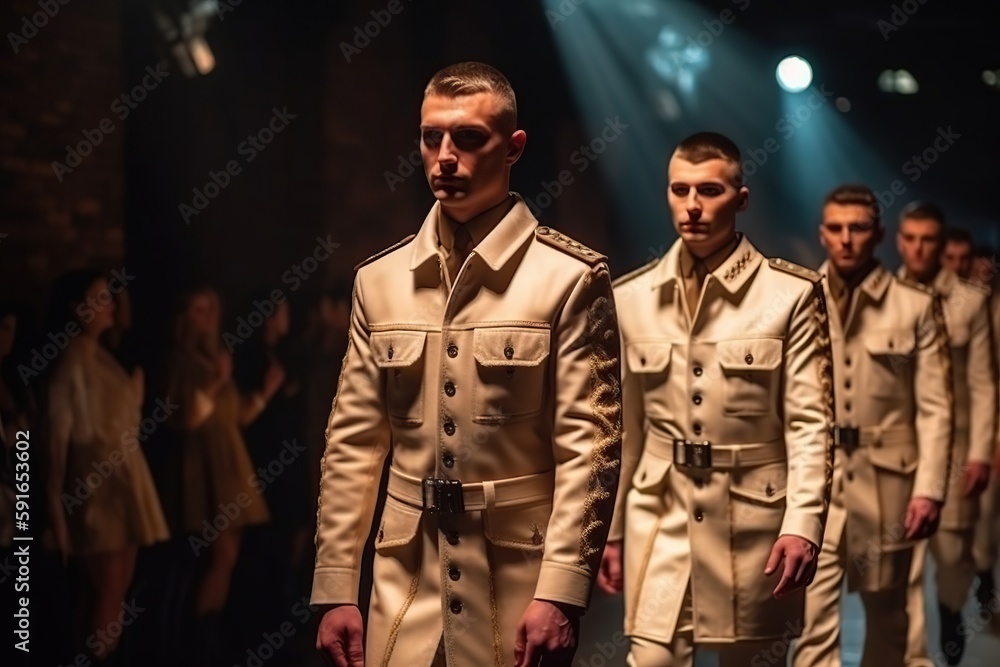 Handsome men with muscular bodies on the catwalk made with generative AI Handsome men with muscular bodies on the catwalk made with generative AI