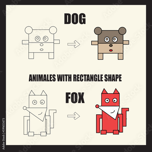 Dog and fox animals vector illustration art with rectangular shape