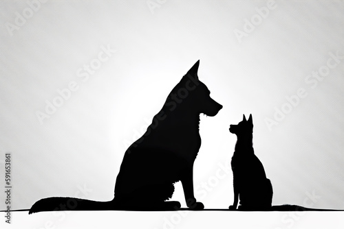silhouette of a dog and a cat together isolated on white background. Generative AI © jr-art