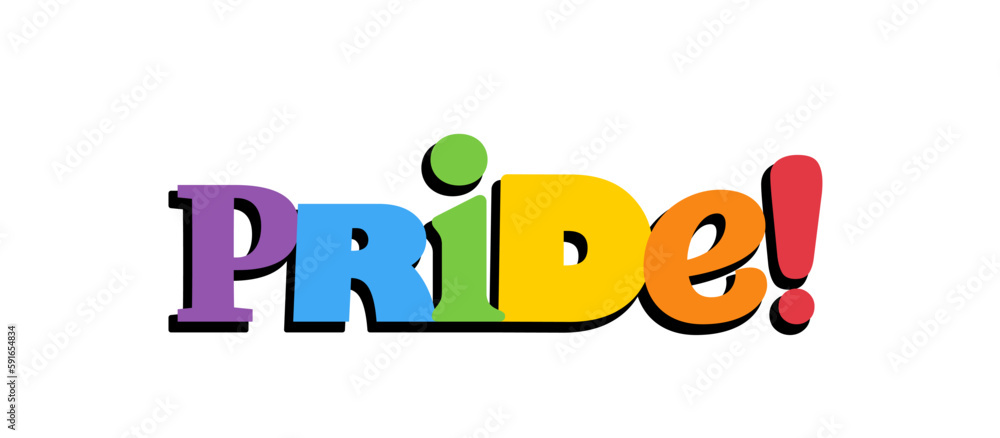 Naklejka premium PRIDE Rainbow Lettering in collage Style. Different types, diversity representation. Vector banner.