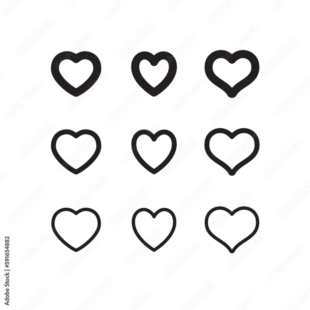 Heart shape linear icons. Love symbols.