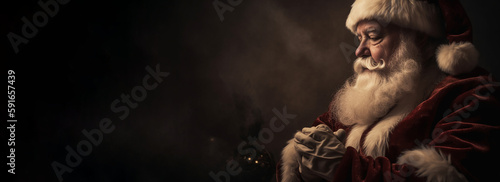 Christmas, Santa Claus on a dark background with room for copy, ai generated