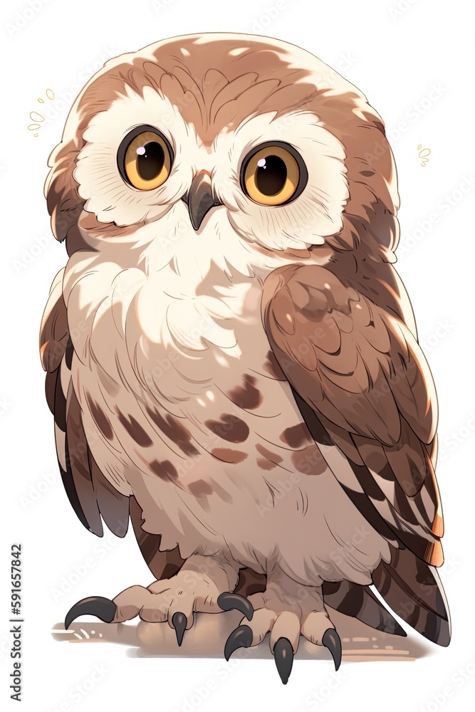 Naklejka premium Northern Pygmy Owl, adorable cartoon bird in flat style, AI generative. Perfect for use in designs, websites, AI generative.