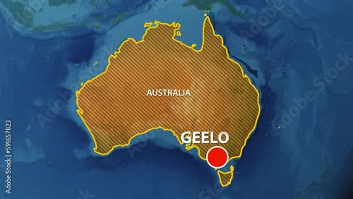 Designation of the borders of Australia on the map and the mark of the location of the city of Geelong
