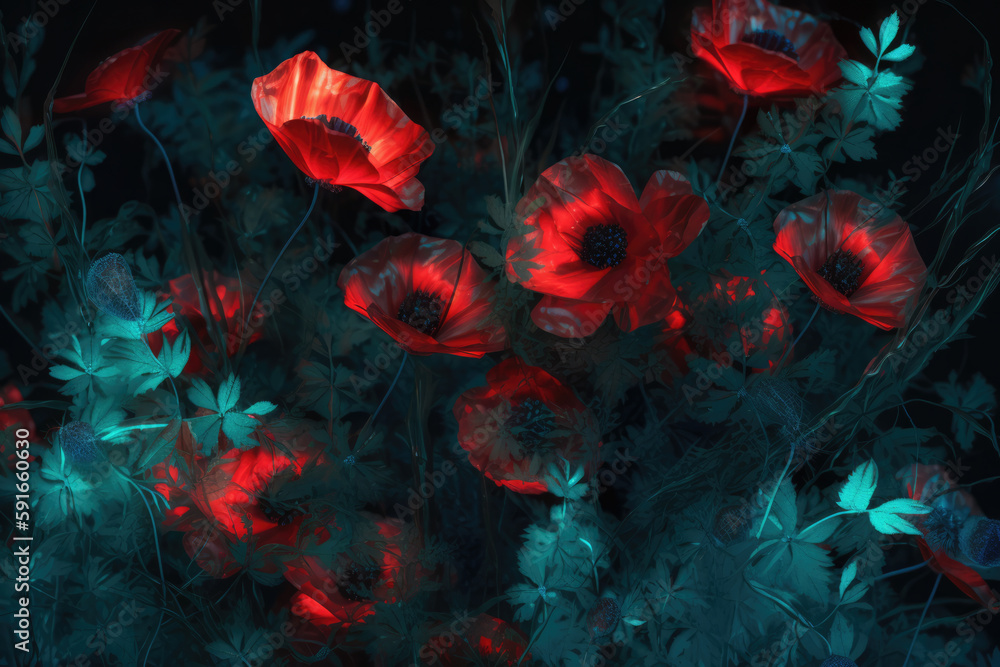 Wildflowers at Night created with Generative AI Technology, ai, generative Wildflowers at Night created with Generative AI Technology, ai, generative