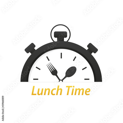 Stopwatch - Time for lunch. Quality element lunch break time with editable Stroke. midday on the watch banner. Lunch time banner. Vector illustration