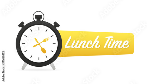 Stopwatch - Time for lunch. Quality element lunch break time with editable Stroke. midday on the watch banner. Lunch time banner. Vector illustration photo