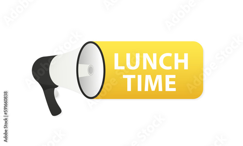 Lunch time. Megaphone icon on white background. Vector illustration