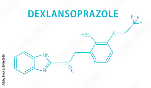 Skeletal formula of Dexlansoprazole gastric ulcer drug molecule. Dexlansoprazole concept chemical formula. Proton pump inhibitor drug used to treat. Vector illustration