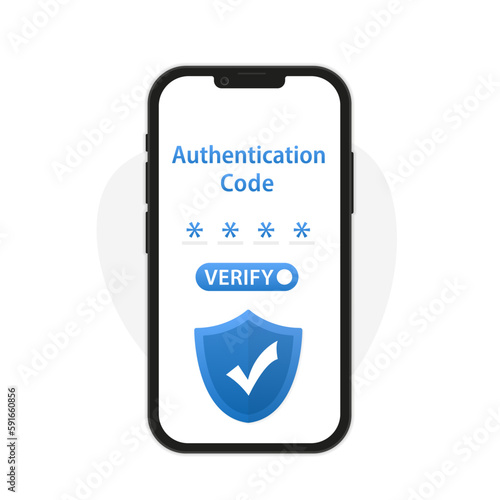 Smartphone with two-factor authentication. Illustrations for websites, landing pages, mobile apps, posters and banners. Authentication code. Vector illustration
